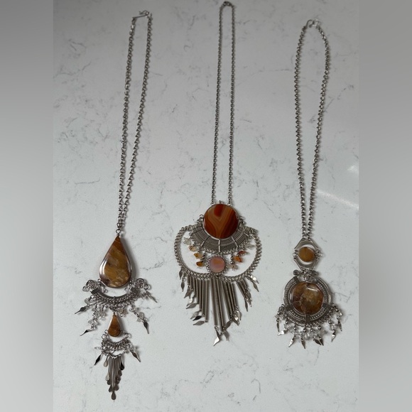 Vintage Peruvian Alpaca Silver Agate Necklaces - Picture 1 of 2